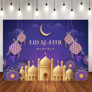 Mocsicka Purple Eid Al-Fitr Mubarak Party Decoration Backdrop
