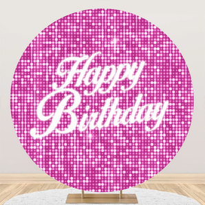 Mocsicka Glitter Pink Happy Birthday Party Round Cover Backdrop