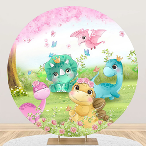 Mocsicka Spring Theme Baby Dinosaurs Birthday Party Round Cover Backdrop