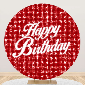 Mocsicka Glitter Red Happy Birthday Party Round Cover Backdrop