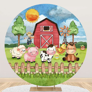 Mocsicka Cute Animals Farm Theme Birthday Party Round Cover Backdrop