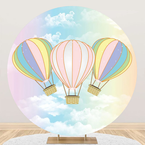 Mocsicka Colorful Hot Air Balloon Birthday Party Round Cover Backdrop