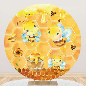 Mocsicka Sweet Honeybee Round Cover Backdrop for Birthday Party Decoration