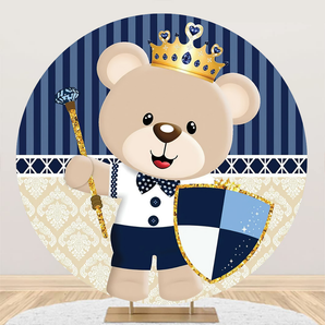 Mocsicka Cute Baby Bear Prince Boy Birthday Party Round Cover Backdrop