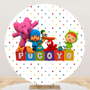 Mocsicka Pocoyo Kids Birthday Party Round Cover Backdrop