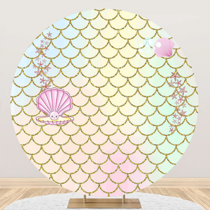 Mocsicka Golden Mermaid Scales Birthday Party Round Cover Backdrop