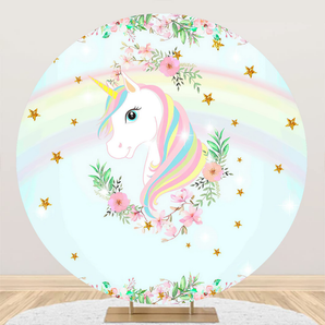 Mocsicka Flowers Rainbow Unicorn Birthday Party Round Cover Backdrop