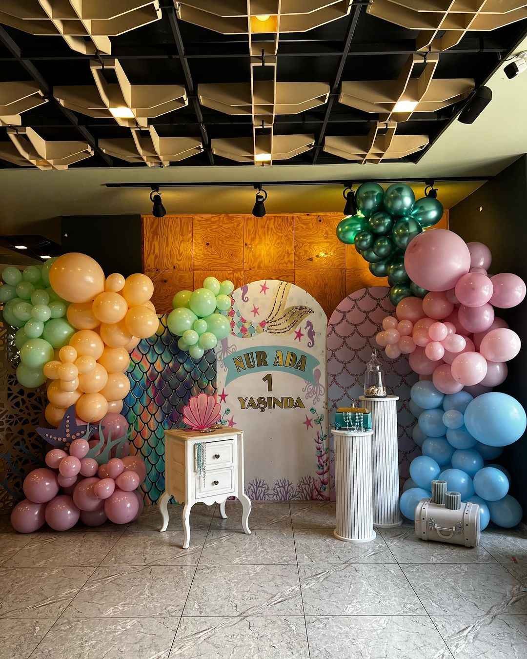 Mocsicka Girl's Birthday Little Mermaid Double-printed Chiara Cover Backdrop-Mocsicka Party