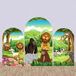 Mocsicka Safari Animals Double-printed Chiara Arch Cover Backdrop for Birthday Shower Party