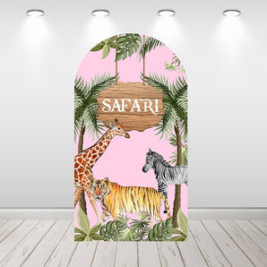 Mocsicka Safari Happy Birthday Party Double-printed Arch Cover Backdrop