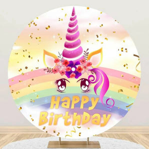 Mocsicka Rainbow Unicorn Happy Birthday Round Cover Backdrop