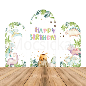 Mocsicka Watercolor Dinosaur “Happy Birthday” Baby Shower Double-printed Chiara Arch Cover Backdrop