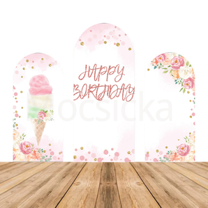 Mocsicka Pastel Ice Cream “Happy Birthday” Baby Shower Double-printed Chiara Arch Cover Backdrop