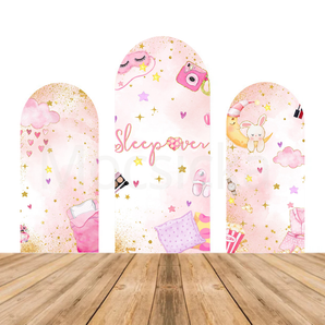 Mocsicka Pink Slumber Party “Sleepover” Baby Shower Double-printed Chiara Arch Cover Backdrop