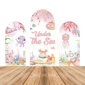 Mocsicka Watercolor “Under the Sea” Baby Shower Double-printed Chiara Arch Cover Backdrop