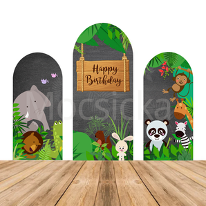 Mocsicka Chalkboard Jungle Animal Birthday Baby Shower Double-printed Chiara Arch Cover Backdrop