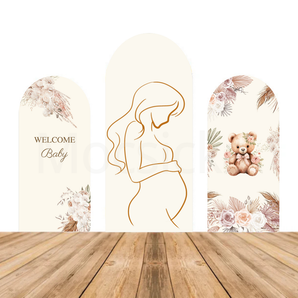 Mocsicka Boho Floral “Welcome Baby” Baby Shower Double-printed Chiara Arch Cover Backdrop