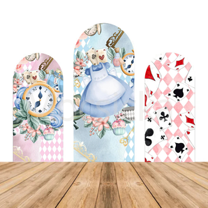 Mocsicka Alice in Wonderland Fantasy Baby Shower Double-printed Chiara Arch Cover Backdrop
