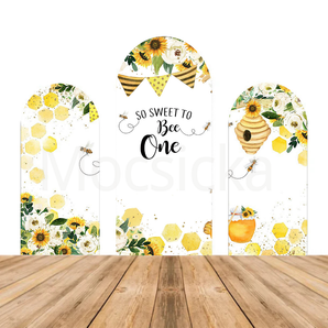 Mocsicka Sunflower Bee “So Sweet to Bee One”  Baby Shower Double-printed Chiara Arch Cover Backdrop