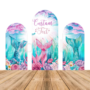 Mocsicka Custom Mermaid Tail & Floral Baby Shower Double-printed Chiara Arch Cover Backdrop