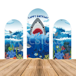 Mocsicka Shark Underwater Birthday Baby Shower Double-printed Chiara Arch Cover Backdrop