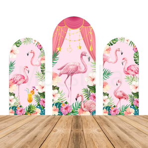 Mocsicka Tropical Flamingo & Floral Baby Shower Double-printed Chiara Arch Cover Backdrop