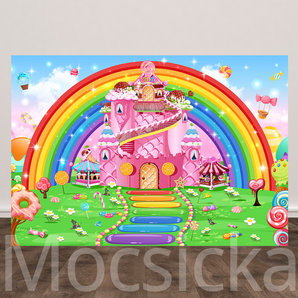 Mocsicka Candy Rainbow Castle for Christmas Backdrop