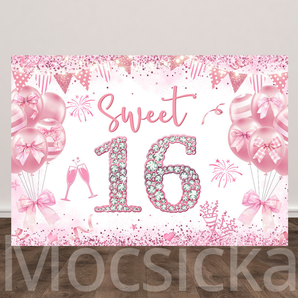 Mocsicka "Glam Pink Sparkle Elements" for Sweet 16 Birthday Backdrop