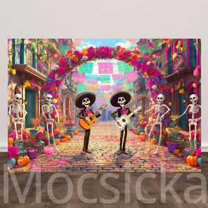 Mocsicka Lively Dia de los Muertos Street Celebration Party Backdrop