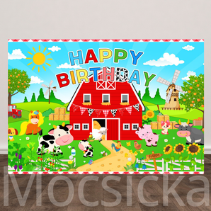 Mocsicka Happy Birthday with Farm Backdrop for Birthday