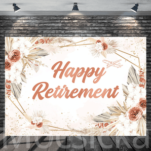 Mocsicka "Boho Floral Gold Frame" for Happy Retirement Backdrop
