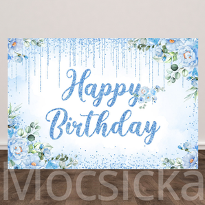 Mocsicka Blue - Themed Happy Birthday Backdrop for Birthday