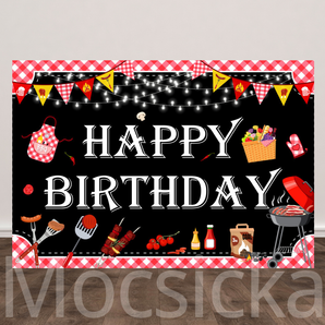Mocsicka BBQ - Themed Happy Birthday Backdrop for Birthday