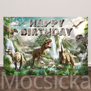 Mocsicka Happy Birthday with Cute Dinosaurs Backdrop for Birthday