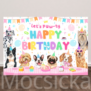 Mocsicka Happy Birthday with Cute Puppy Backdrop for Birthday