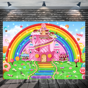 Mocsicka Candy Rainbow Castle for Christmas Backdrop