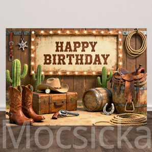 Mocsicka Western Cowboy Style Backdrop For Birthday Party