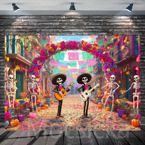 Mocsicka Lively Dia de los Muertos Street Celebration Party Backdrop