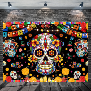 Mocsicka | Colorful Dia de los Muertos Sugar Skull Party Backdrop