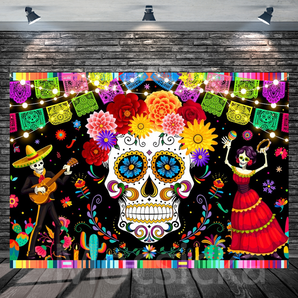 Mocsicka  Festive Dia de los Muertos Celebration Party Backdrop