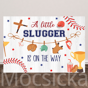 Mocsicka "A Little Slugger Is On The Way" Baseball for Baby Shower Backdrop
