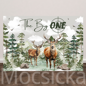 Mocsicka "The Big One" Hunting and Forest Deer Backdrop For One Birthday