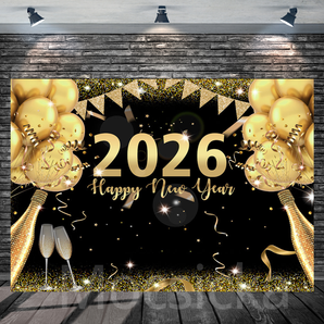 Mocsicka "2026 Happy New Year - Golden Celebration" for New Year Party Backdrop