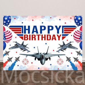 Mocsicka American Air Force and Fighter Jet for Birthday Backdrop