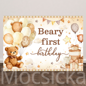 Mocsicka "Beary First Birthday" Teddy Bear for one Birthday Backdrop