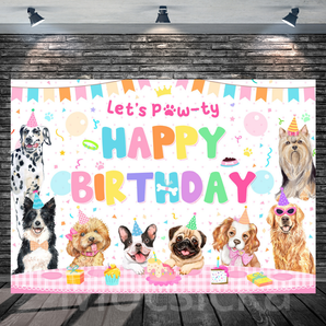 Mocsicka Happy Birthday with Cute Puppy Backdrop for Birthday