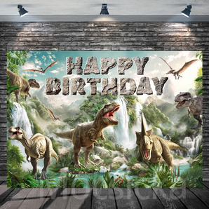Mocsicka Happy Birthday with Cute Dinosaurs Backdrop for Birthday