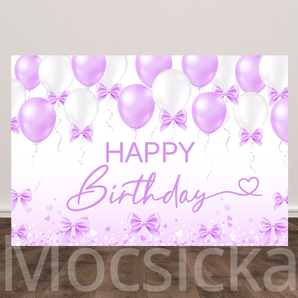 Mocsicka Purple and White Balloon Backdrop for Birthday
