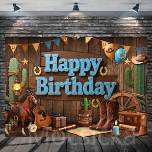 Mocsicka Wild West Cowboy Themed Happy Birthday Backdrop