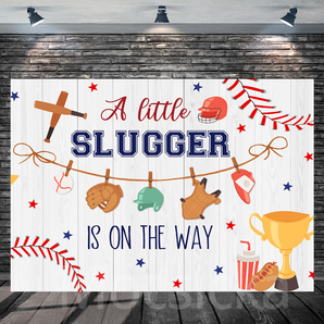 Mocsicka "A Little Slugger Is On The Way" Baseball for Baby Shower Backdrop